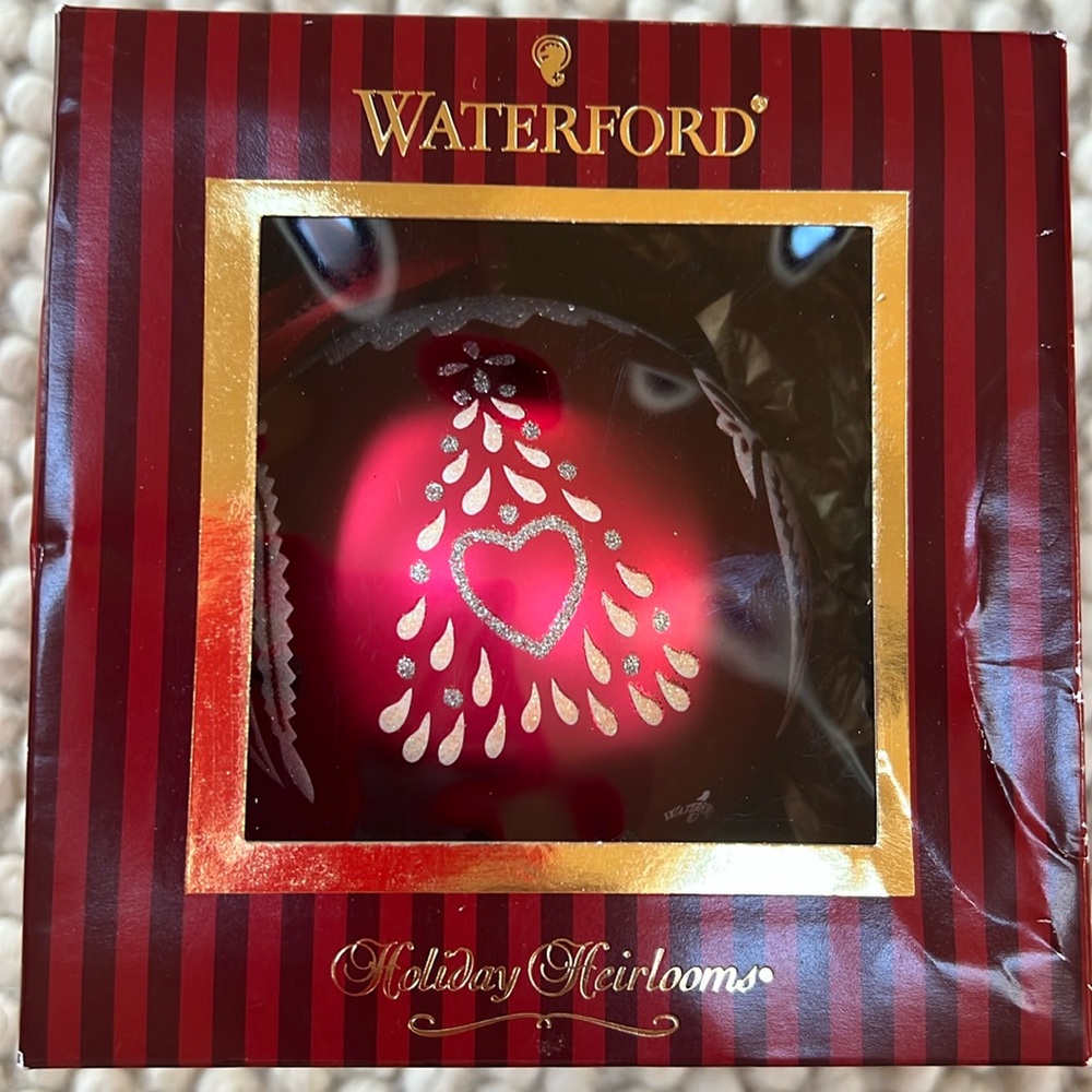 Waterford Holiday Heirlooms• Holiday Tree Ball •Red and Silver Glitter Ornament